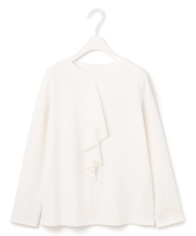 ICB 【洗える】シャイニースムース ドレープフリルカットソー オフホワイト系