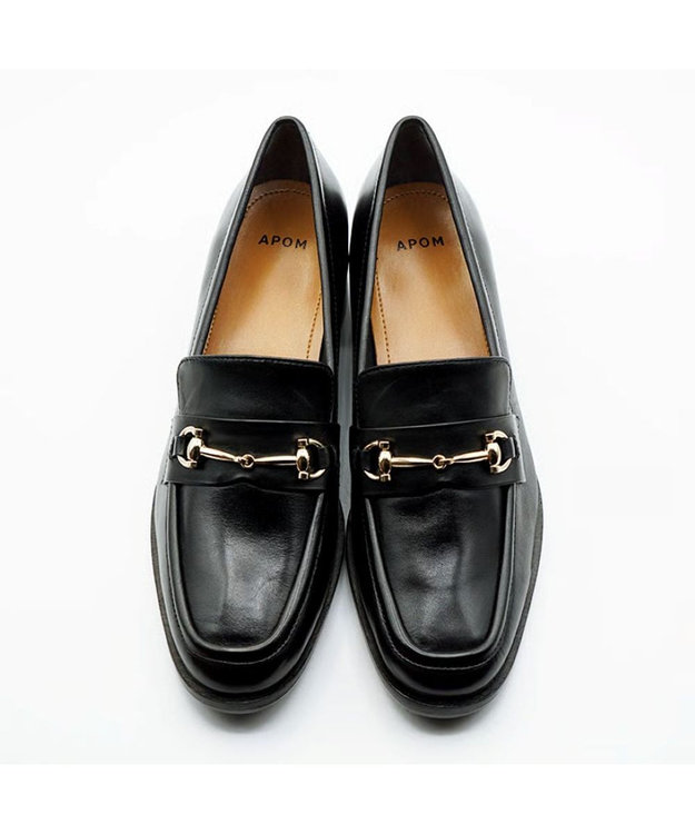 APOM イタリアンレザー ブロックヒールビットローファー45 ブラック