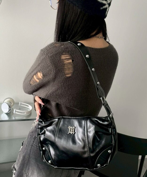 WEGO メタルパーツハーフムーンバッグ ブラック