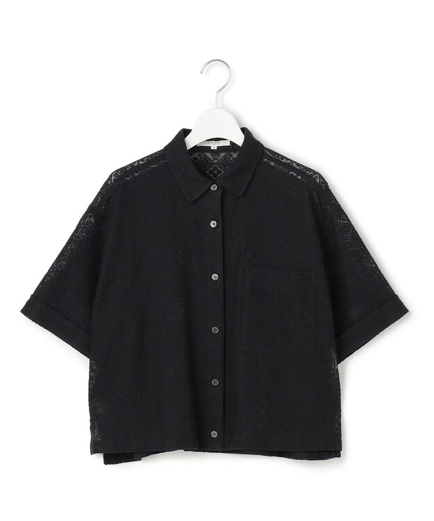 23区 【SLOW/一部店舗限定】モチーフレース 半袖 シャツ ブラック