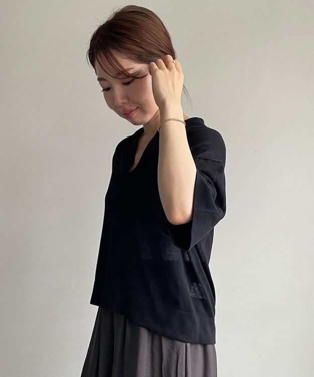 UNFILO フロスティコットン スキッパーニット ブラック