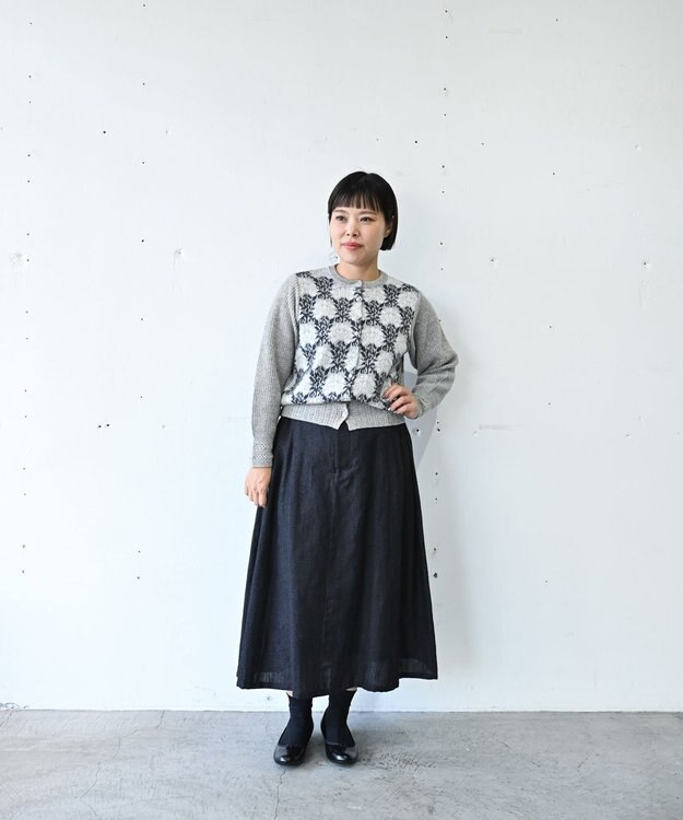 muuc 〈ロングシーズン心地良いウールリネン生地〉後ろウエストゴム有り 両サイドにベルト調節有り 裏地有り スカート ブラック