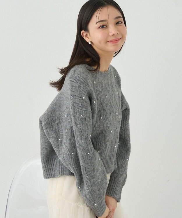 earth music&ecology パール＆ケーブルニットプルオーバー Gray Mixture