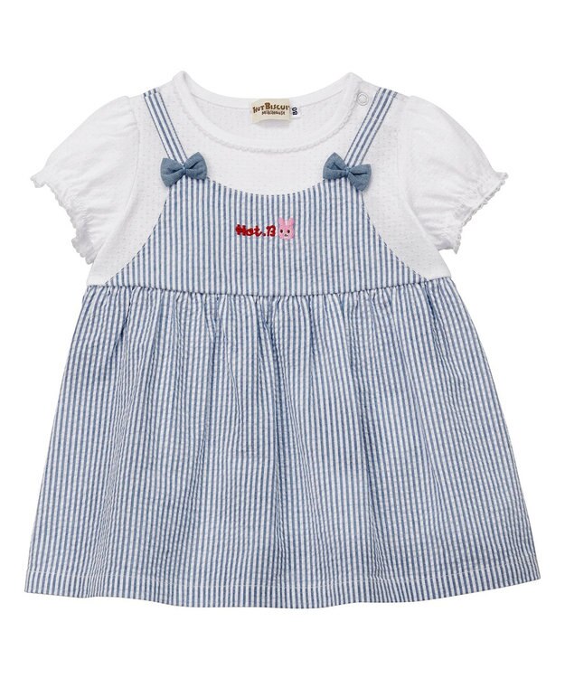 MIKI HOUSE HOT BISCUITS 【80-120cm】重ね着風 半袖Tシャツ ブルー