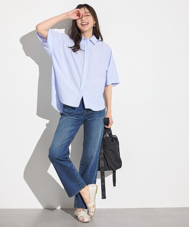 ANY 【接触冷感/UVカット/抗菌防臭/速乾】エニィファンクション半袖シャツブラウス ライトブルー