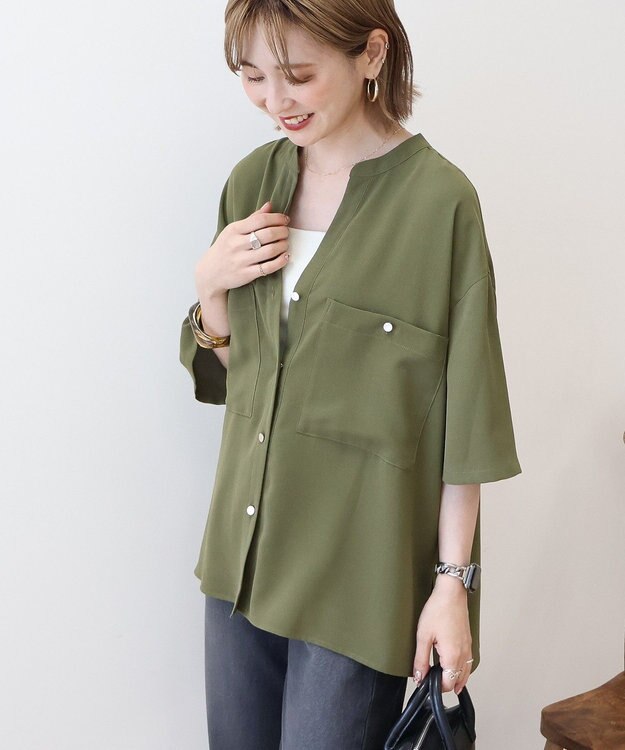 AMERICAN HOLIC 【WEB限定】ミリタリーWポケットスキッパーシャツ Khaki