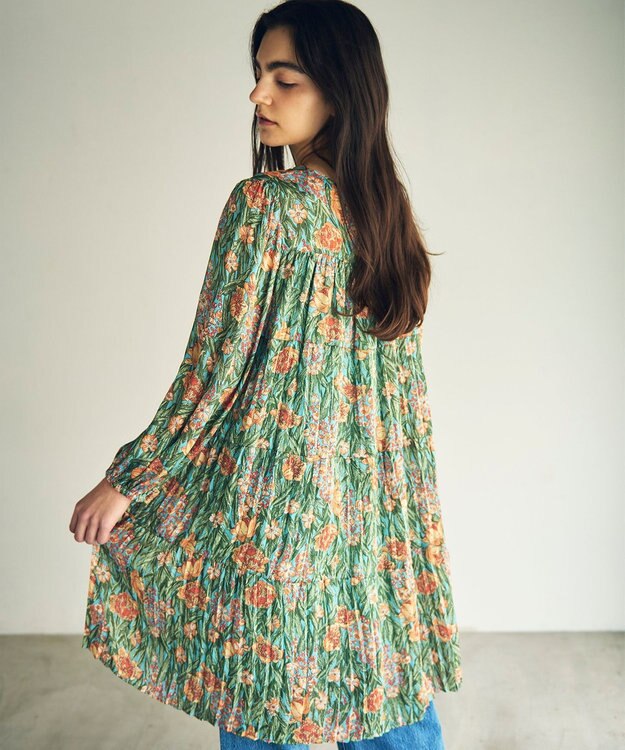 GRACE CONTINENTAL フラワープリントティアードミニワンピース オレンジ