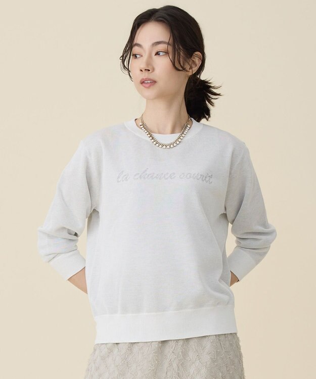 自由区 L グラフィックジャカード ニット オフ×グレー