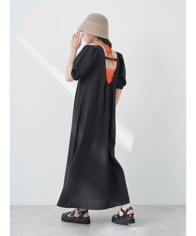 earth music&ecology リサイクルポリエステルブレンドＡラインワンピース Black