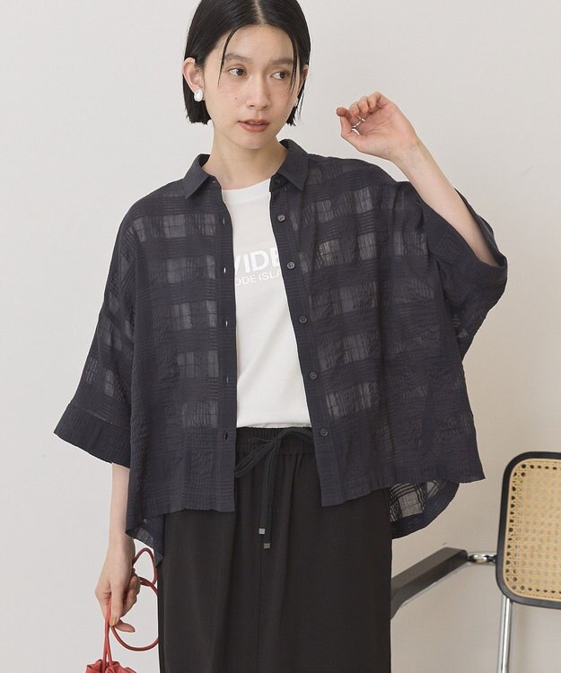 AMERICAN HOLIC シアーチェックショート丈シャツ Black