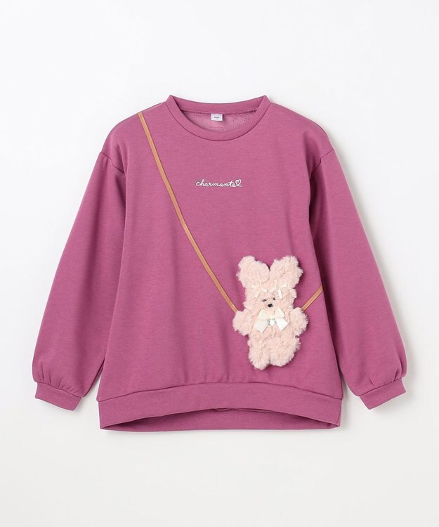 ANY KIDS アニマルポシェット 裏シャギー トレーナー ピンク×ウサギ