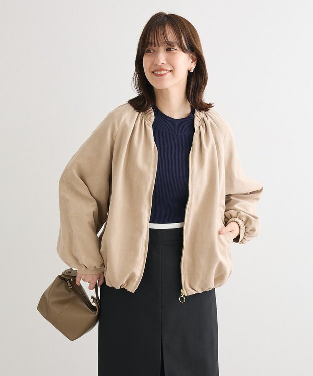 Green Parks スウェードライクギャザーブルゾン Light Beige