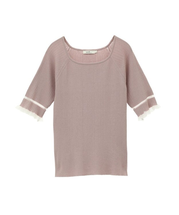 earth music&ecology ポイントシアーフリルニットプルオーバー Pink Beige