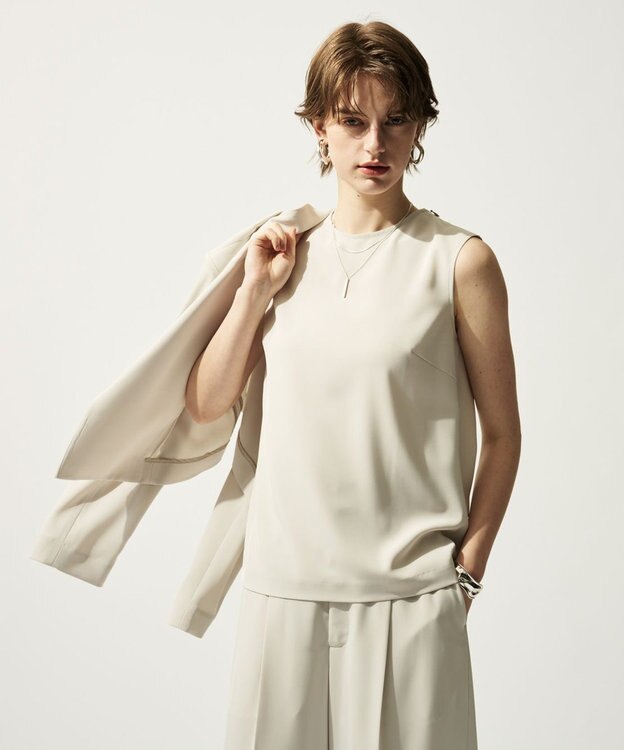 uncrave クールタッチツイル スリットブラウス グレージュ