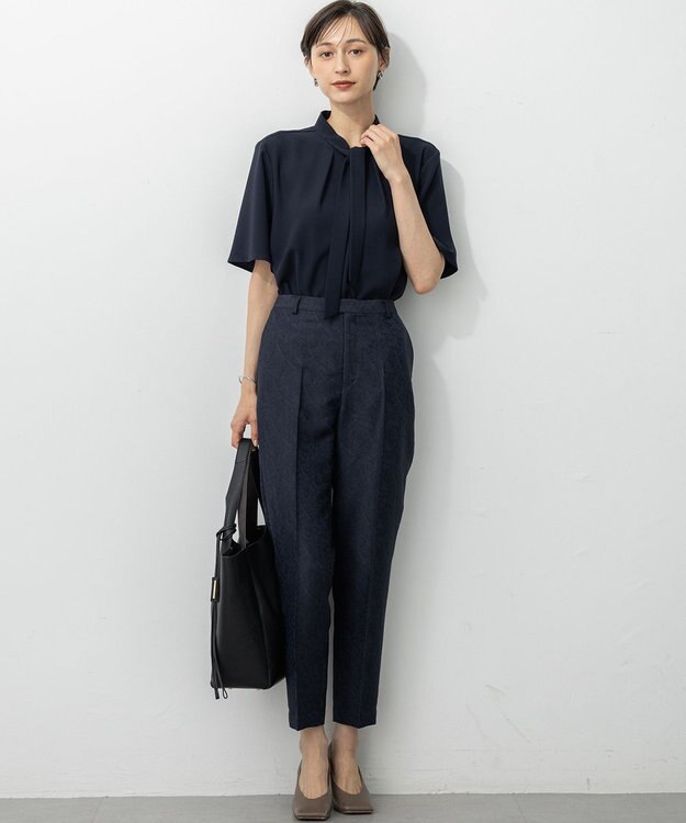 23区 S 【UVカット/接触冷感/吸水速乾】ストレッチジョーゼット ボウタイ カットソー ネイビー系