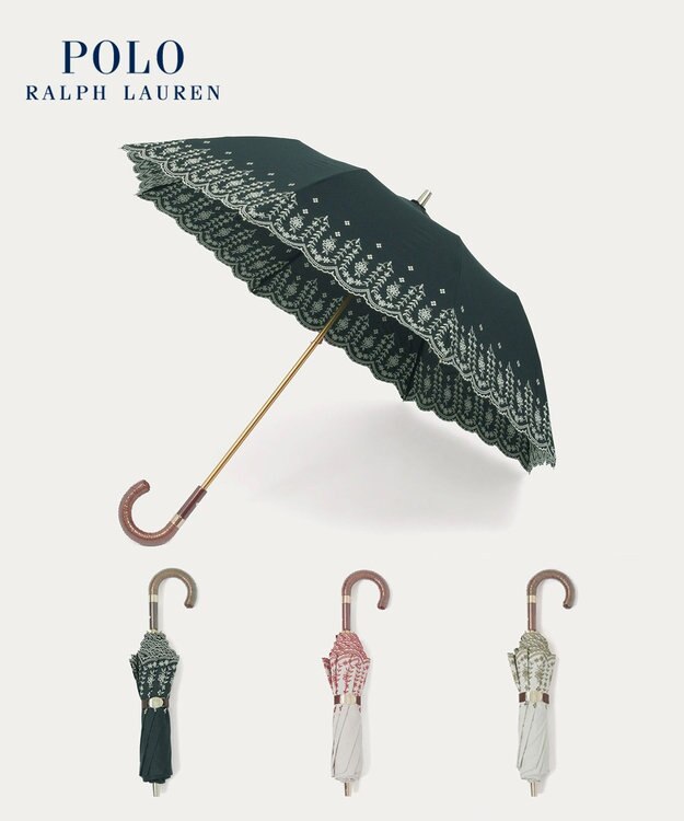 MOONBAT POLO RALPH LAUREN（ポロ ラルフローレン）晴雨兼用日傘 フローラル刺繍 折りたたみ傘 楽折 遮光 遮熱 UV ブラック