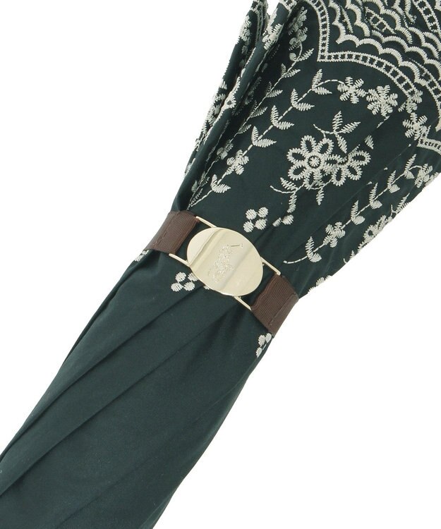 MOONBAT POLO RALPH LAUREN（ポロ ラルフローレン）晴雨兼用日傘 フローラル刺繍 折りたたみ傘 楽折 遮光 遮熱 UV ブラック