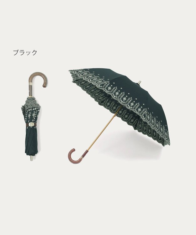 MOONBAT POLO RALPH LAUREN（ポロ ラルフローレン）晴雨兼用日傘 フローラル刺繍 折りたたみ傘 楽折 遮光 遮熱 UV ブラック