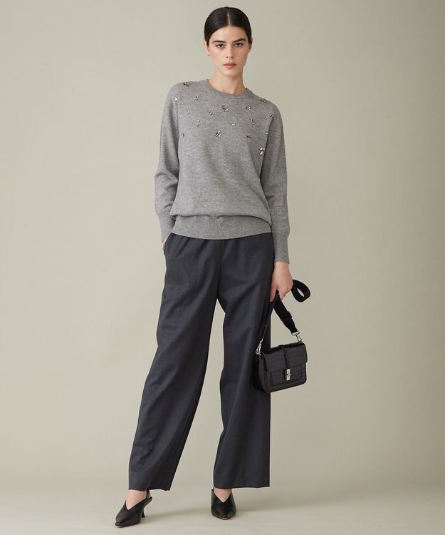 ICB 【洗える】 TWブロード ワイドストレートパンツ チャコール系