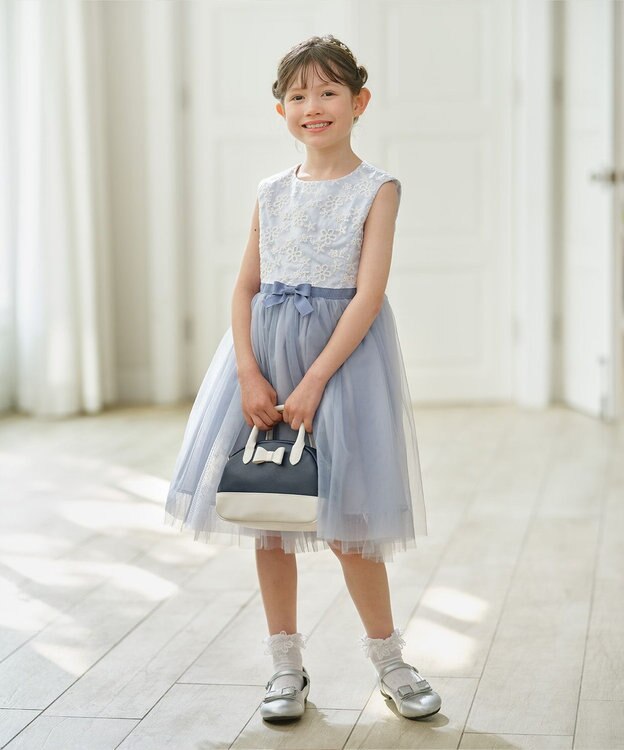 組曲 KIDS 【150-160㎝】ブルーミングフラワー ドレス サックスブルー