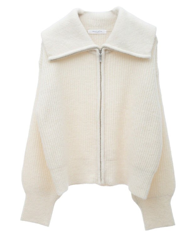 Green Parks Ｚｉｐ付きコンパクトニットカーディガン Ecru