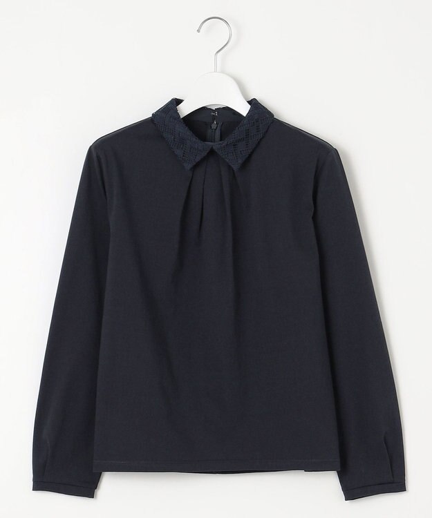 J.PRESS LADIES プレーティングジャージー レース襟 カットソー ネイビー系