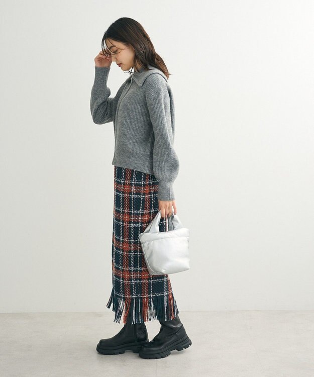 Green Parks Ｚｉｐ付きコンパクトニットカーディガン Gray Mixture