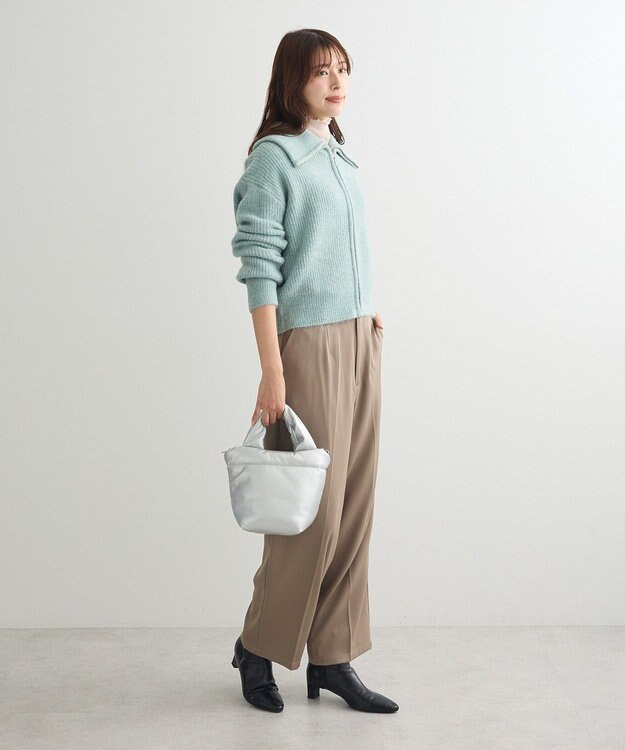 Green Parks Ｚｉｐ付きコンパクトニットカーディガン Light Green