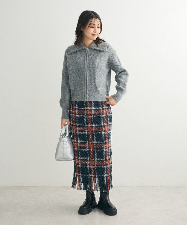 Green Parks Ｚｉｐ付きコンパクトニットカーディガン Gray Mixture