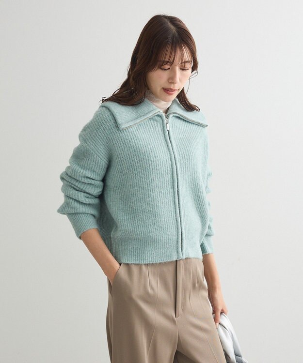 Green Parks Ｚｉｐ付きコンパクトニットカーディガン Light Green