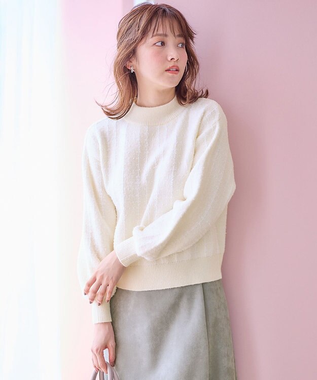 ANY SIS 【洗える】フラッフィーパターン ニット アイボリー系