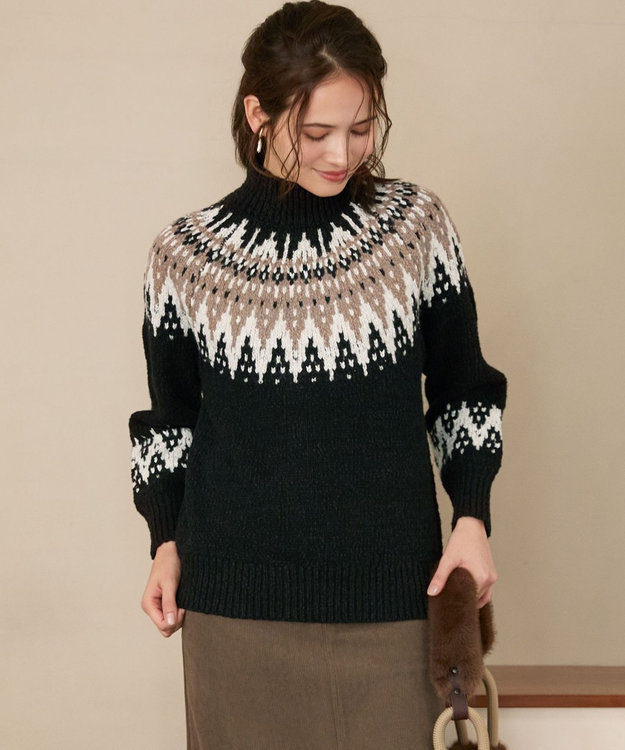 23区 L 【SLOW/一部店舗限定】ジャカード ハイネック ニット ブラック系5