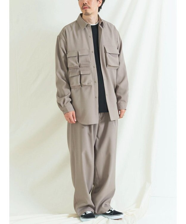 CRAFT STANDARD BOUTIQUE ポリエステルツイルベルテッドパンツ Gray Beige