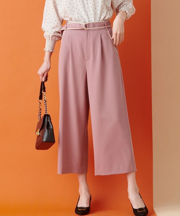 ANY SIS 【洗える】バイカラートリミングワイド パンツ スモーキーピンク