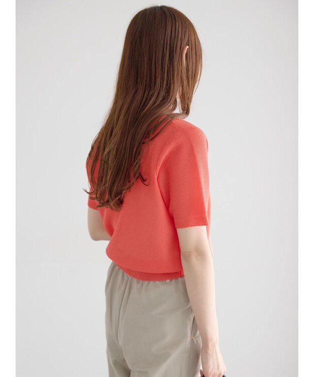 Te chichi 【マシンウォッシャブル】パール釦メッシュニットポロ オレンジ