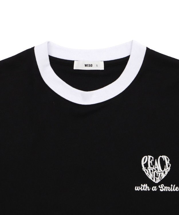 WEGO 【ユニセックス着用ITEM/MLサイズ展開】アクセ付きリンガーグラフィックT（SS） ブラック