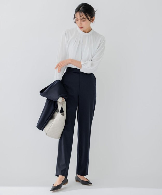 23区 L 【セットアップ対応/洗える】ストレッチポンチ パンツ ネイビー系