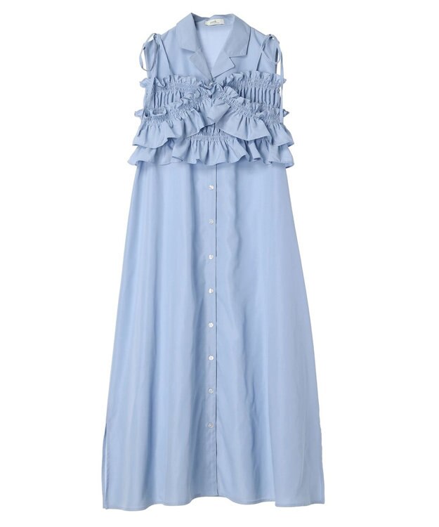 earth music&ecology ＳＥＴ２点シャーリングビスチェ×シャツワンピース Sax