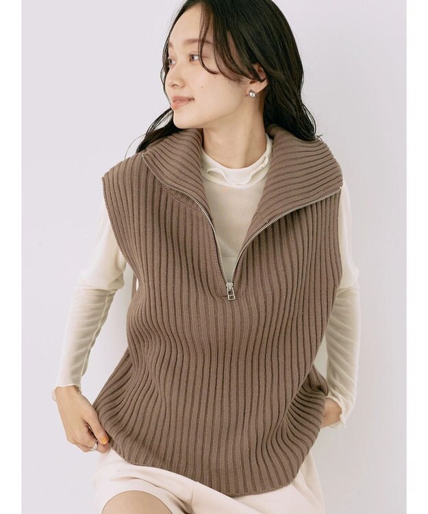 earth music&ecology ハーフジップニットベスト Mocha