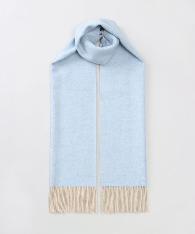 AURORA 【 LANVIN COLLECTION（ランバン コレクション） 】カシミヤ100%無地シングルリバーシブルマフラー(WASH) サックス