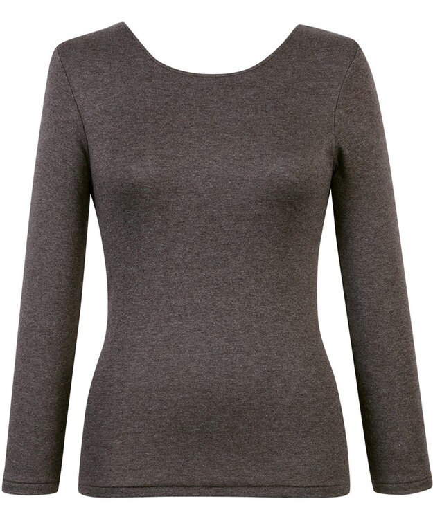 Wing あったかインナー 綿混 裏起毛 よく伸びる素材 【ラクのびサーモ】 8分袖 長袖 ネックせまめ 秋 冬 EL6913 ウイング／ワコール ブラウン