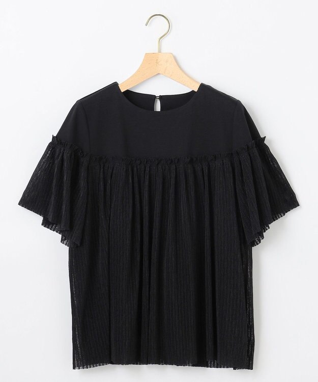 組曲 S プリーツコンビ5分袖 カットソー ブラック系