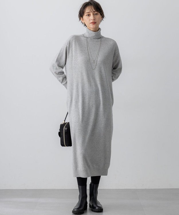 23区 S 【洗える】カシミヤブレンド タートルネック ニットワンピース ライトグレー系