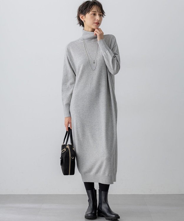 23区 S 【洗える】カシミヤブレンド タートルネック ニットワンピース ライトグレー系