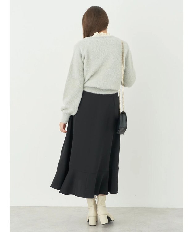 earth music&ecology ミニシャギーパールボタンカーディガン Light Gray