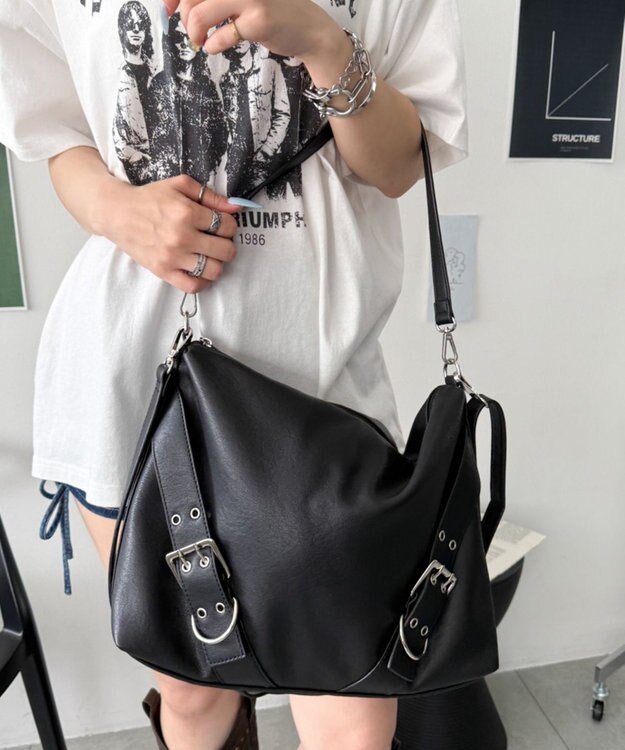 WEGO ベルトデザイン2wayショルダー ブラック