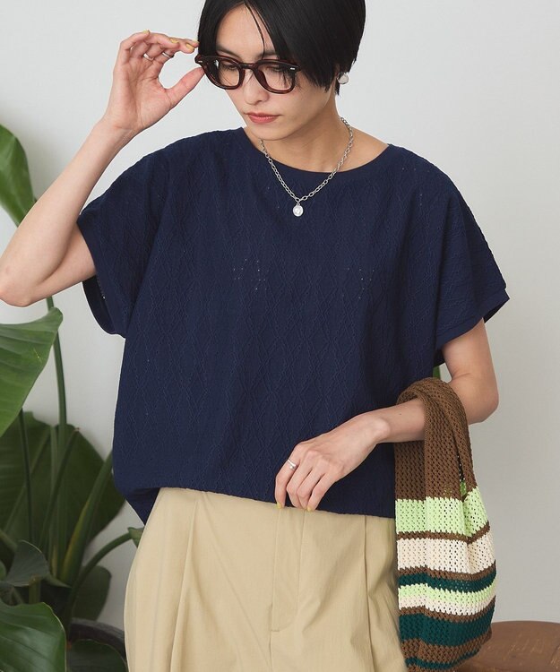 AMERICAN HOLIC フレンチスリーブ総レースプルオーバー Navy