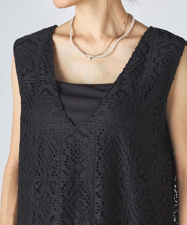 OP／FILA 【Ocean Pacific】レースノースリーブトップス ブラック