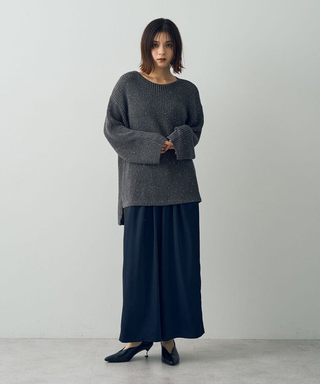 YECCA VECCA サテンタックワイドパンツ Navy