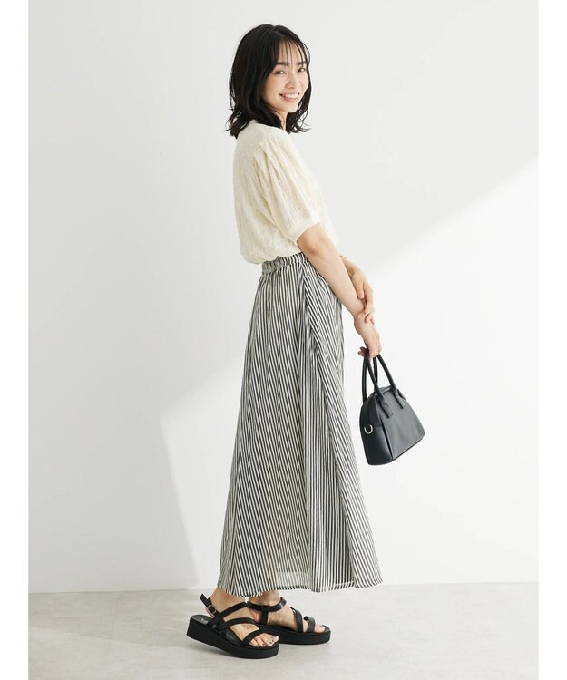 Green Parks インド綿　ふんわりボイルロングスカート Stripe